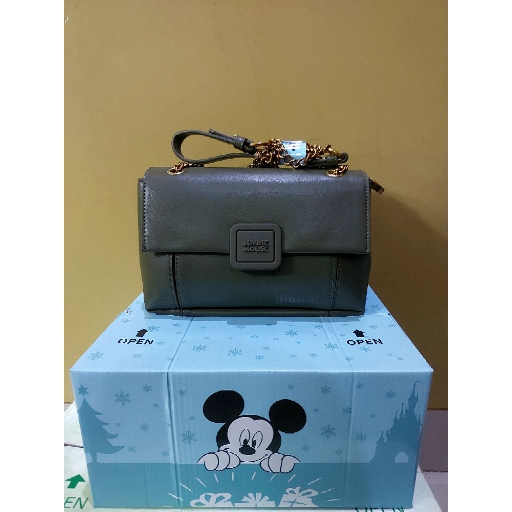 DISNEY - Tas Ori Import Tas Mickey Mouse PU Leather Warna Hijau Army