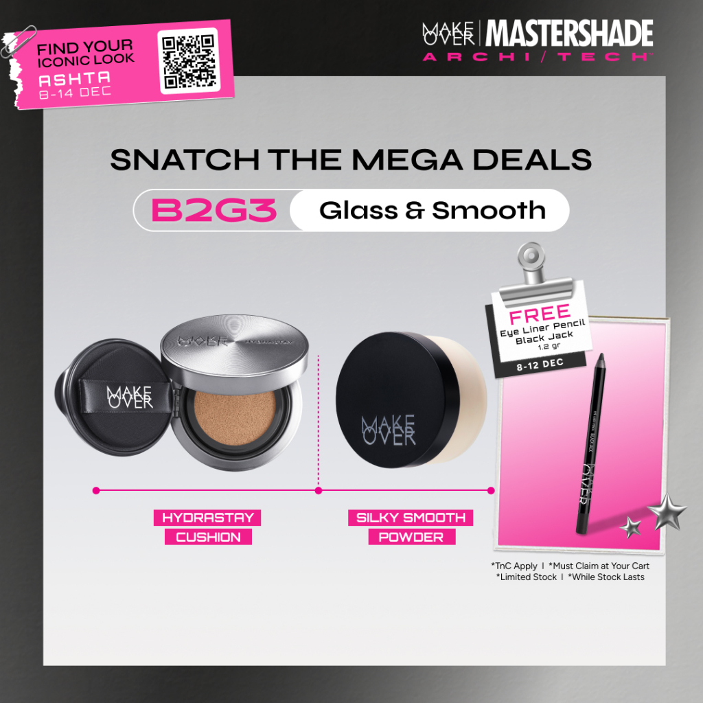 [SPECIAL 12.12 MASTERSHADE] MAKE OVER Glass and Smooth Bundle: Hydrastay Prismatic Glass Cushion + N