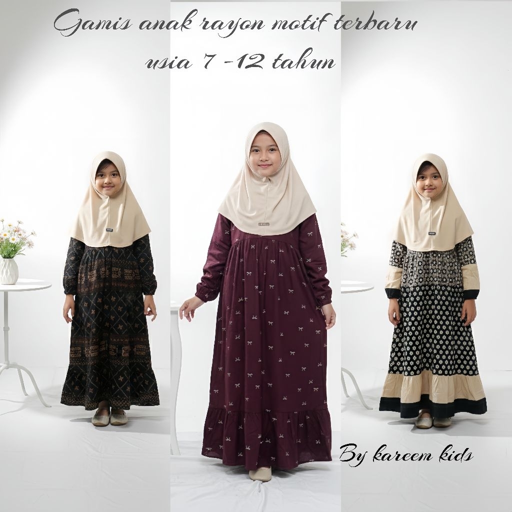 Kareem - Gamis Anak Remaja rayon premium umur 7 - 12 Tahun Dress rayon viscose motif anak tanggung
