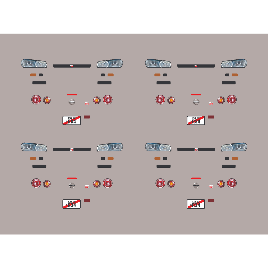 [WHITE TONER] Decal Hotwheels R34 LAMPU SET