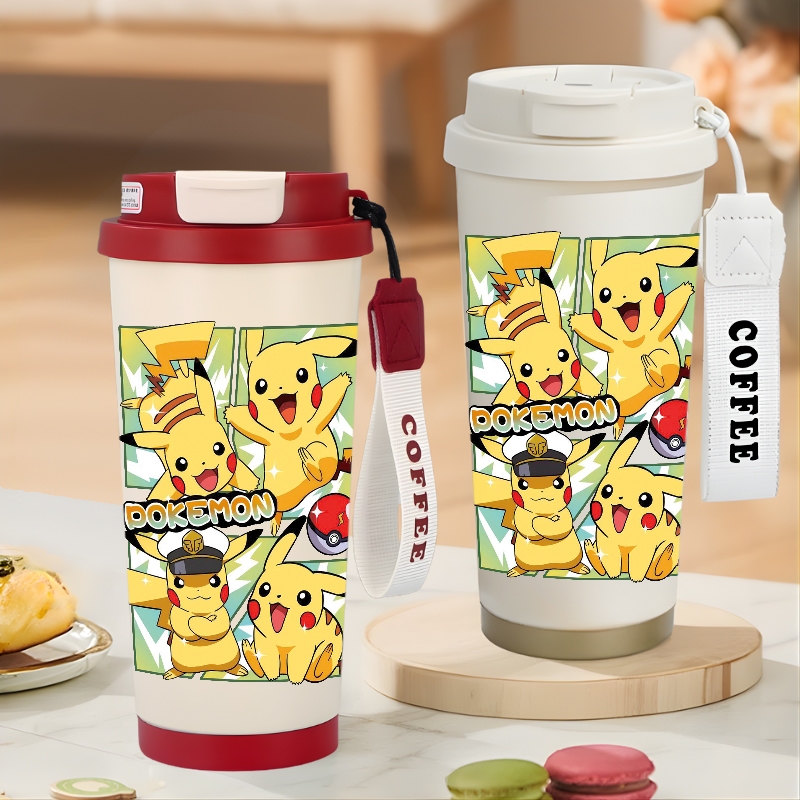 Tumbler Cartoon Pokemon Pokeball Pikachu Ekor Petir Pokemon 500ml Stainless Steel 304 Sedotan Portab