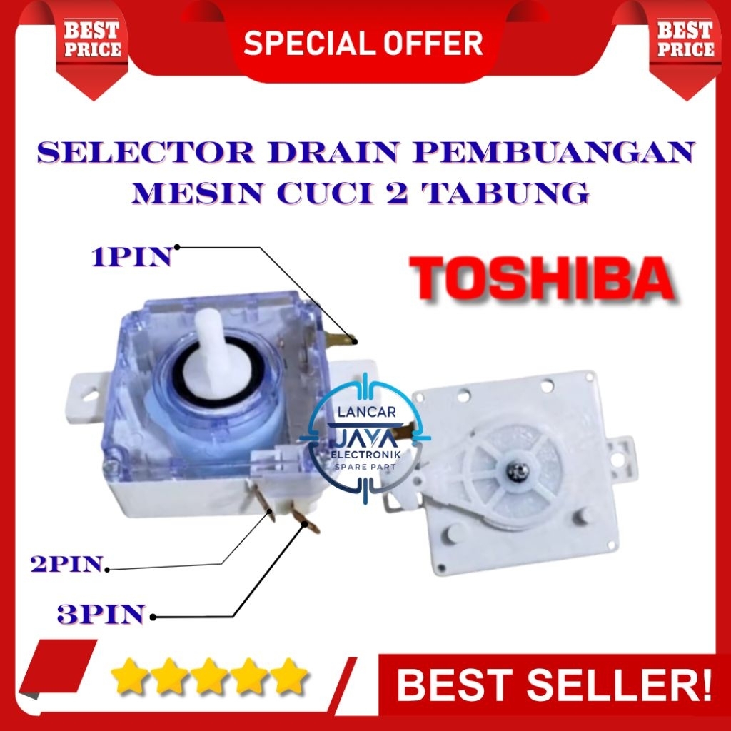 Timer Selector Drain Pembuangan Mesin Cuci Toshiba 2 Tabung – Dudukan Baut Model Lurus
