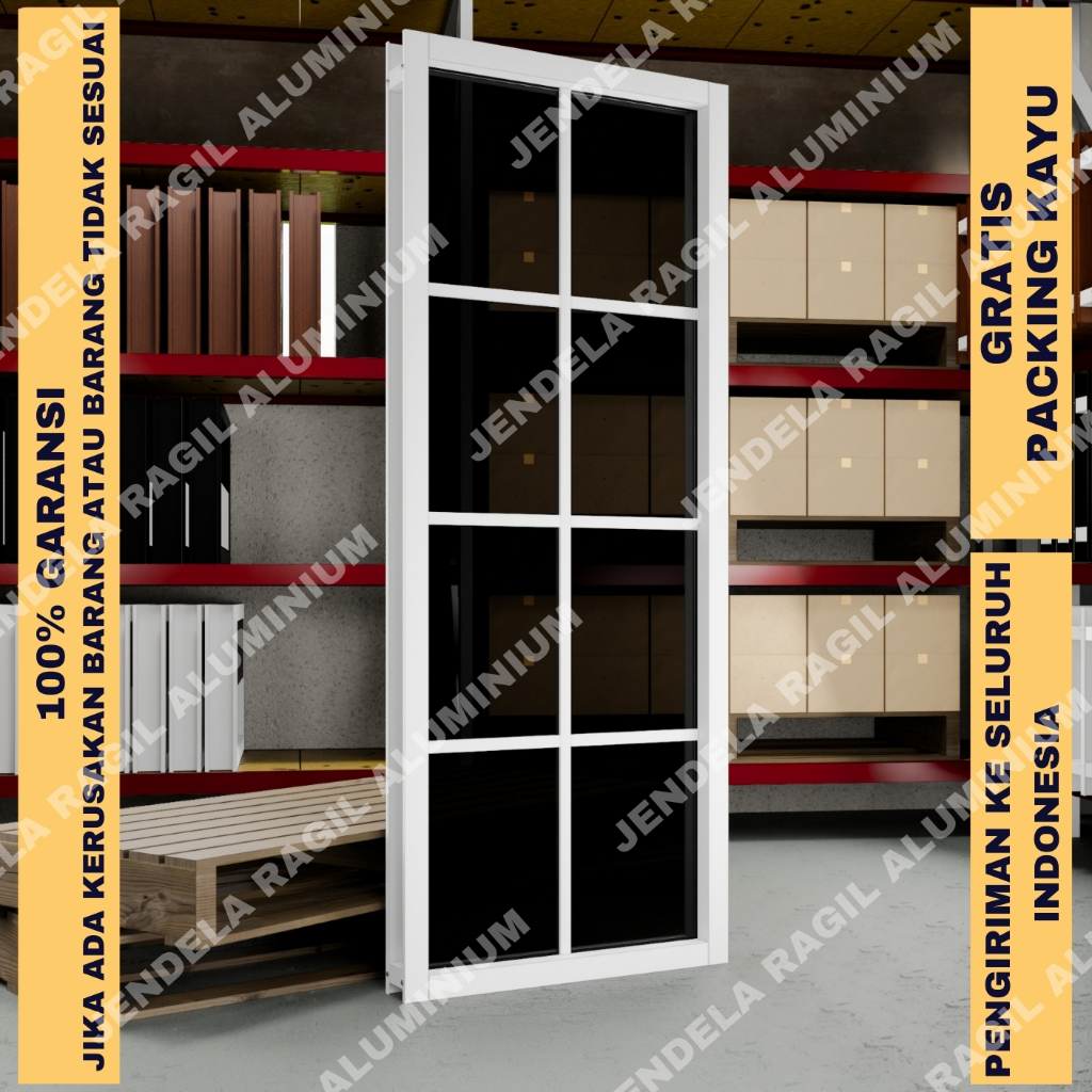 Jendela Aluminium Kaca Mati Ornamen Ukuran Tinggi 120 x Panjang 30 Cm (120x30) Garansi 100%