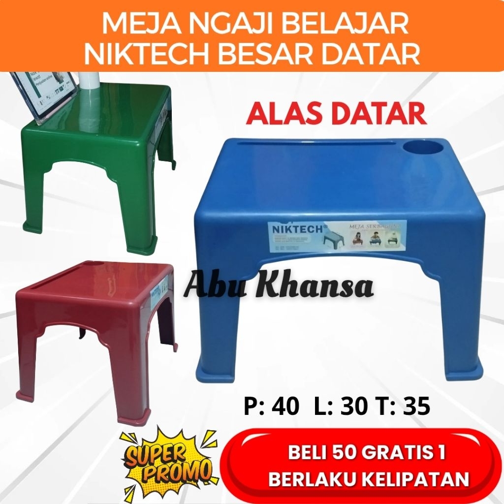 Niktech Meja Ngaji Plastik Alas DATAR Ukuran Besar Kuat dan Kokoh Untuk Dewasa dan Anak Belajar TPA