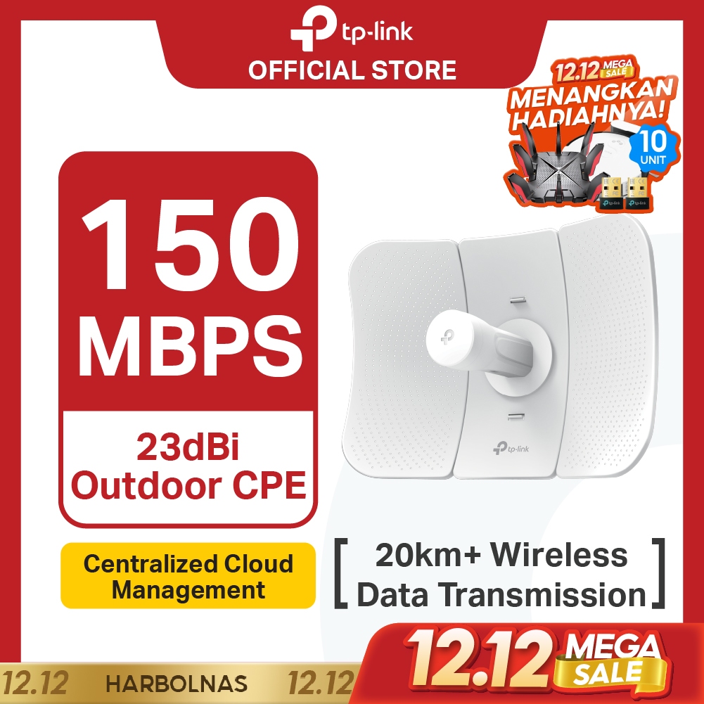 TP-Link CPE605 | 5GHz 150Mbps Outdoor CPE | 23dBi | Pharos | 20km Wireless | IP65 Tahan Cuaca | P-to