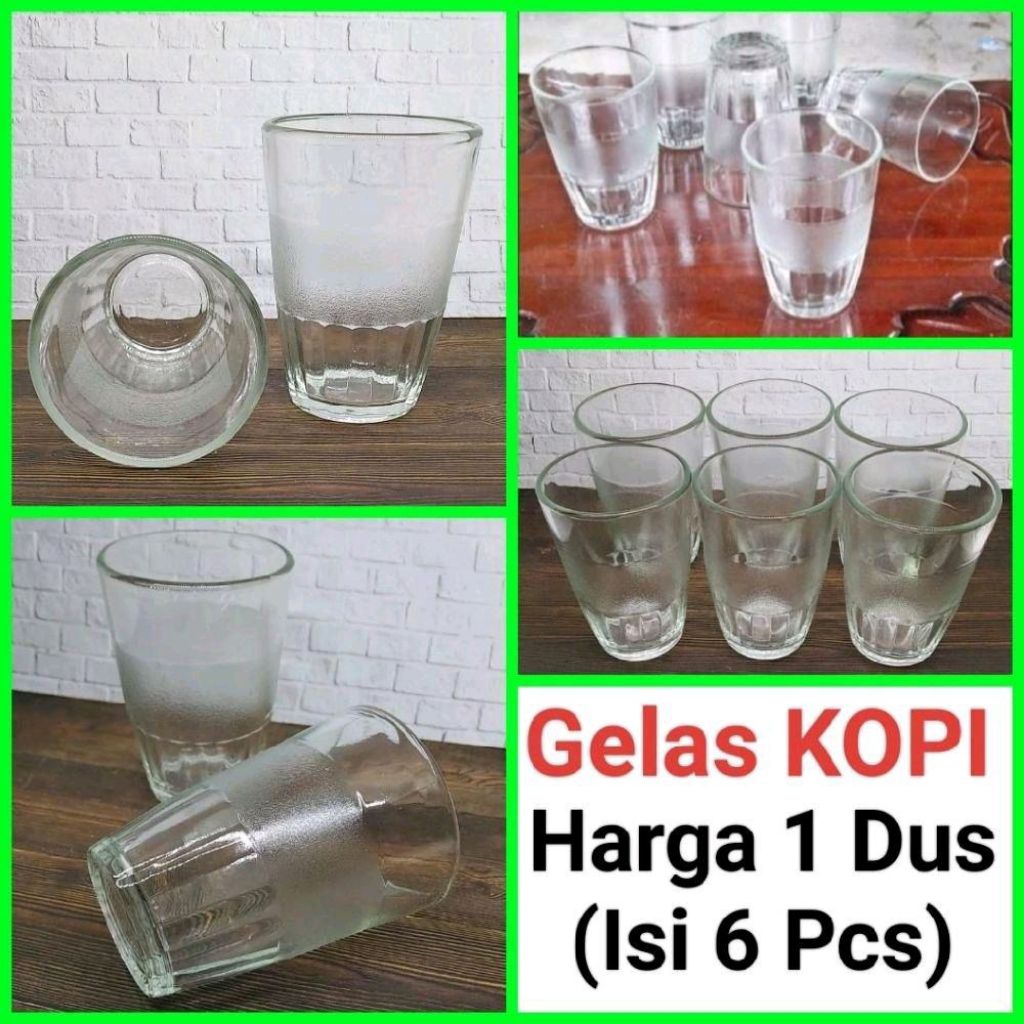 gelas kopi biasa kaca gelas kopi bening kaca harga 1 dus (Isi 6 Pcs)