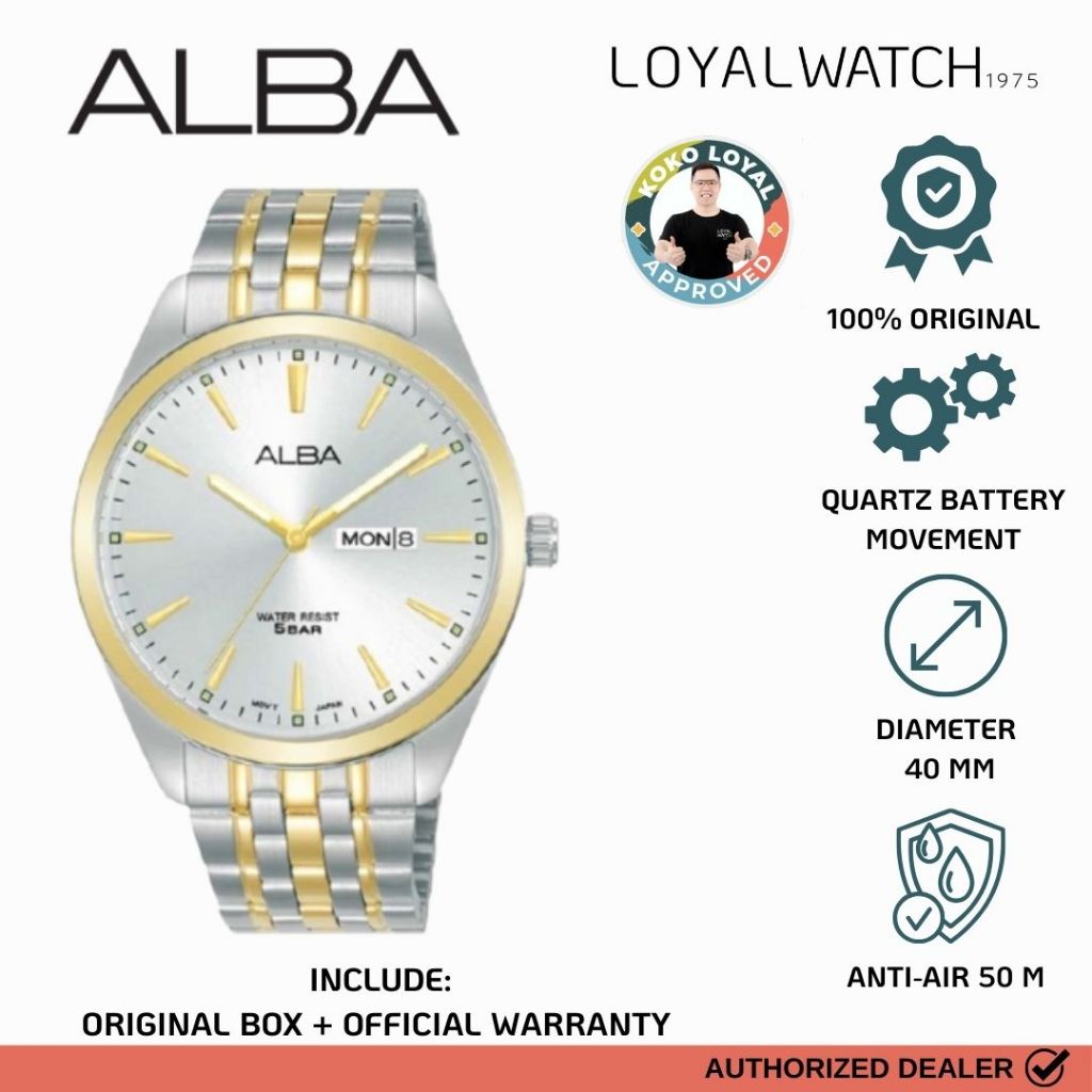 Jam Tangan Alba Pria AJ6182 Silver Gold Original Garansi Resmi