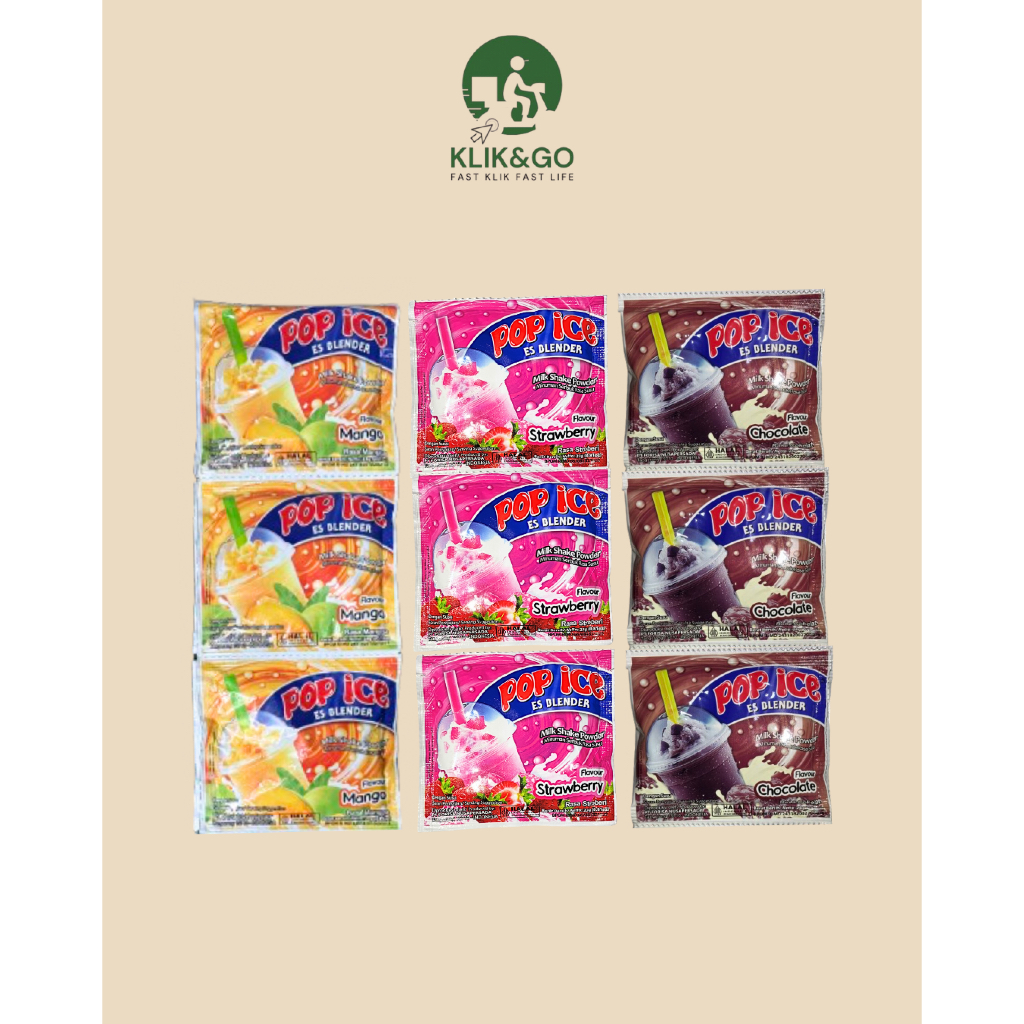 Pop Ice Blender Rasa Coklat renceng isi 10 sachet - Pop Ice Blender Rasa Strawberry renceng isi 10 s