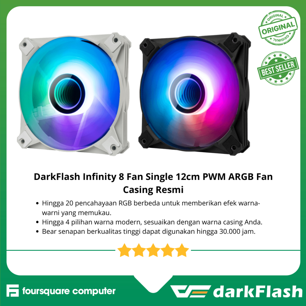 DarkFlash Infinity 8 Fan Single 12cm PWM ARGB Fan Casing Resmi