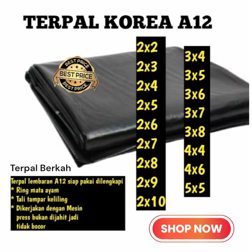 TERPAL PLASTIK KOREA A12 HITAM HITAM TEBAL TAHAN LAMA