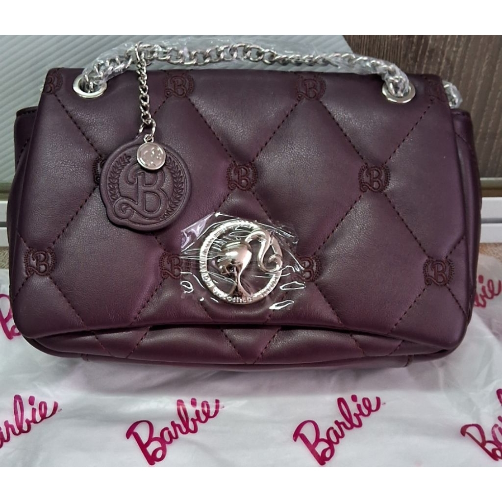 tas barbie pillow burgundy/merah hati