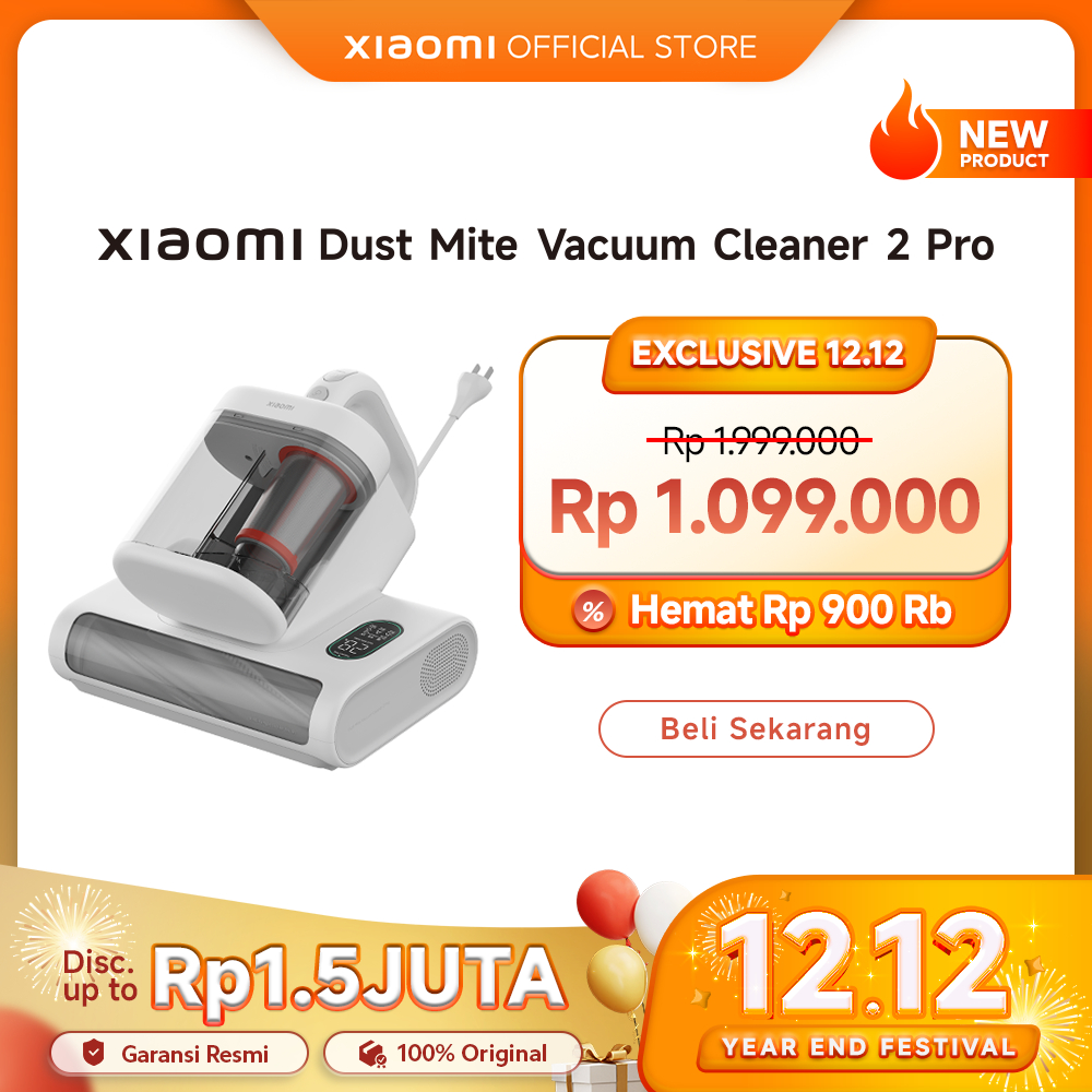 Xiaomi Dust Mite Vacuum Cleaner 2 Pro | Layar LED Indikator Tungau | Pengeringan Udara Panas 65°C & 