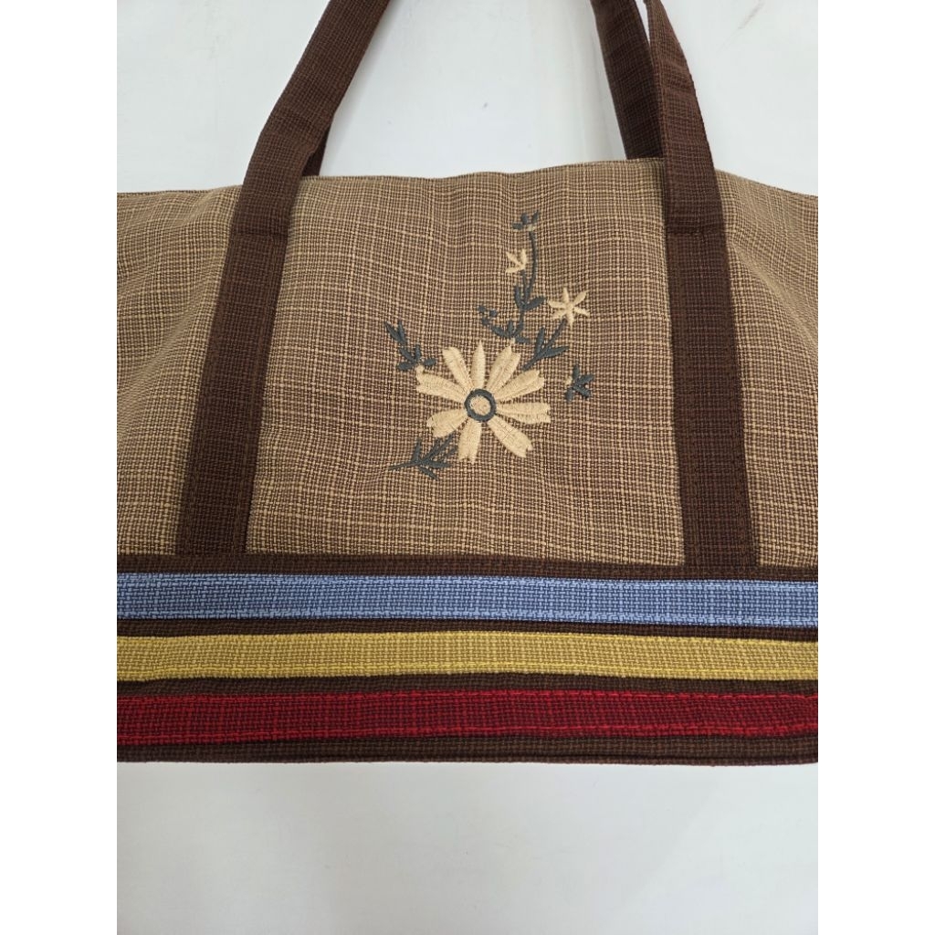 Tas Tote Bag Bordir Bunga Coklat Brown Cewek Wanita New