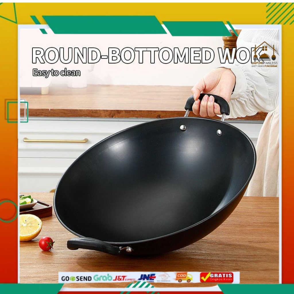 Wajan Penggorengan Anti Lengket Besi Hitam Serbaguna Wajan Besi Anti Lengket Multifungsi 219