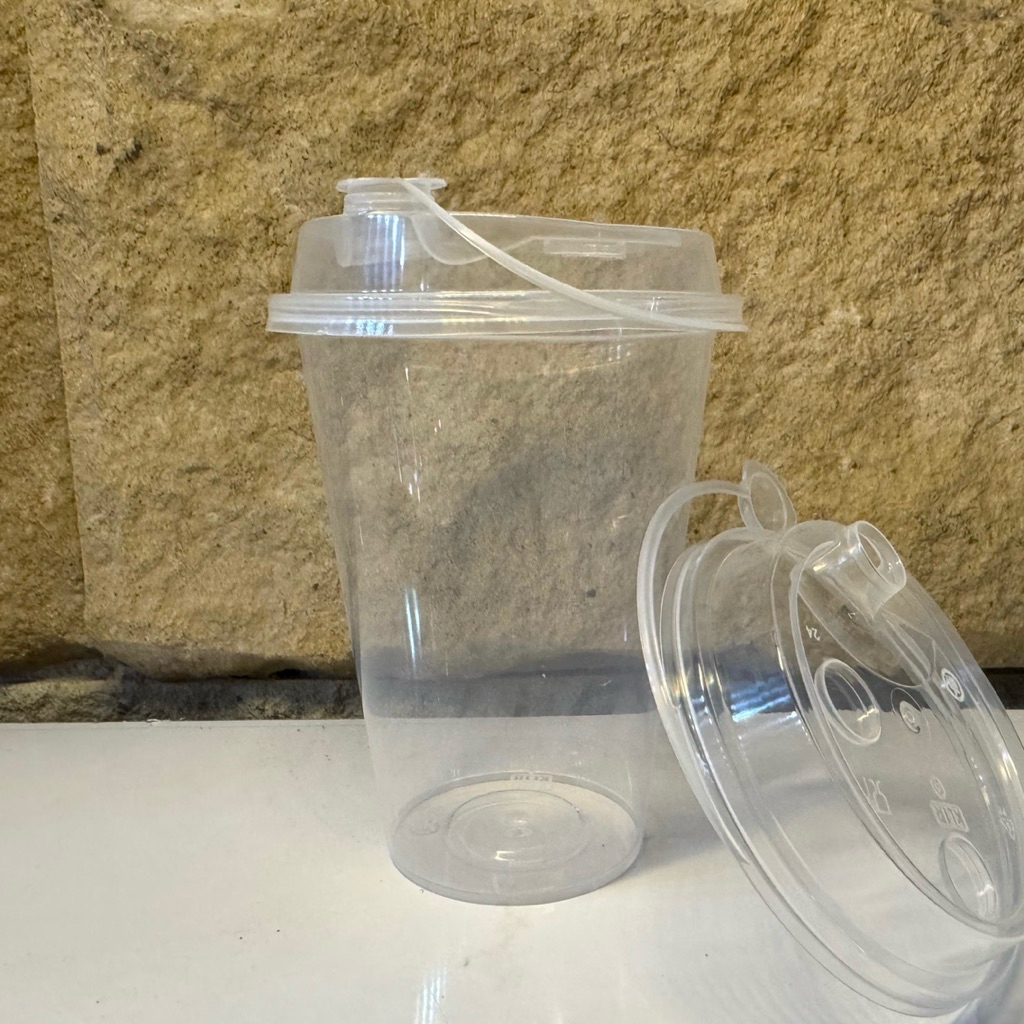 CUP Inject 500mL 25pcs Bening - DENGAN TUTUP (Gelas Plastik dan Tutup Gelas)