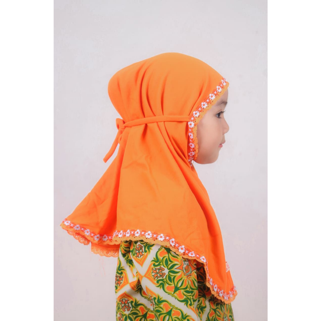 Bergo sekolah Renda Melati | bergo sekolah bahan kaos | kerudung renda melati |hijab instan melati |