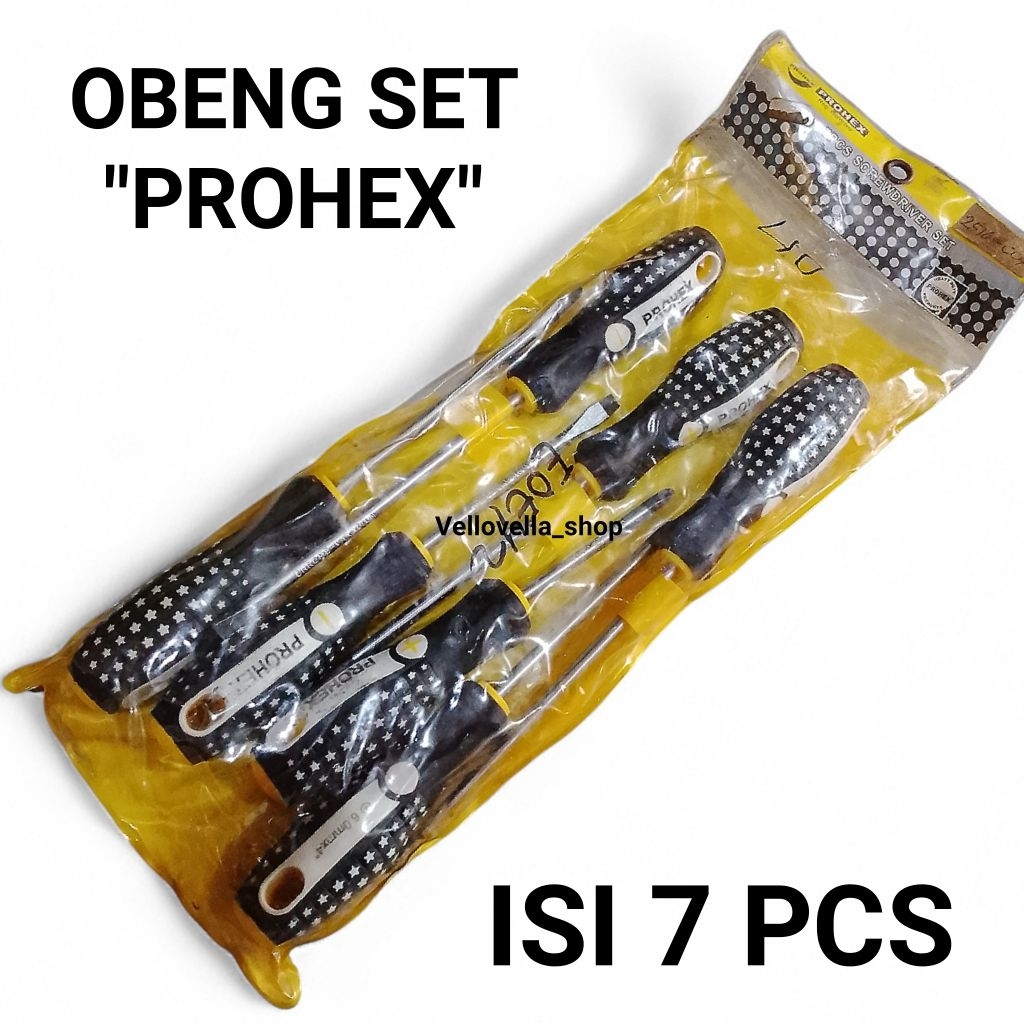 Obeng set PROHEX gagang motif bintang isi 7 pcs / Obeng set plus minus isi 7 pcs Prohex
