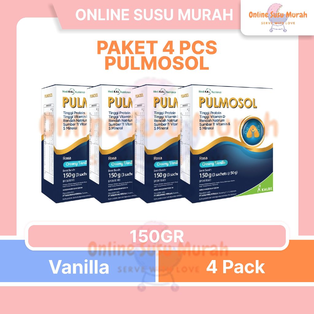 PULMOSOL PAKET 4 KOTA VANILA 150 GR EXP DES 2025 SUSU DEWASA 150GR SSKD