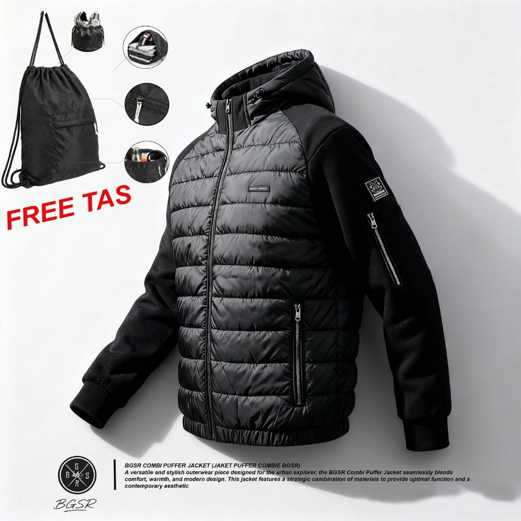 Jacket Outdoor Puffer Pria - Jaket Gelembung Puffer Chopper Sablon BGSR