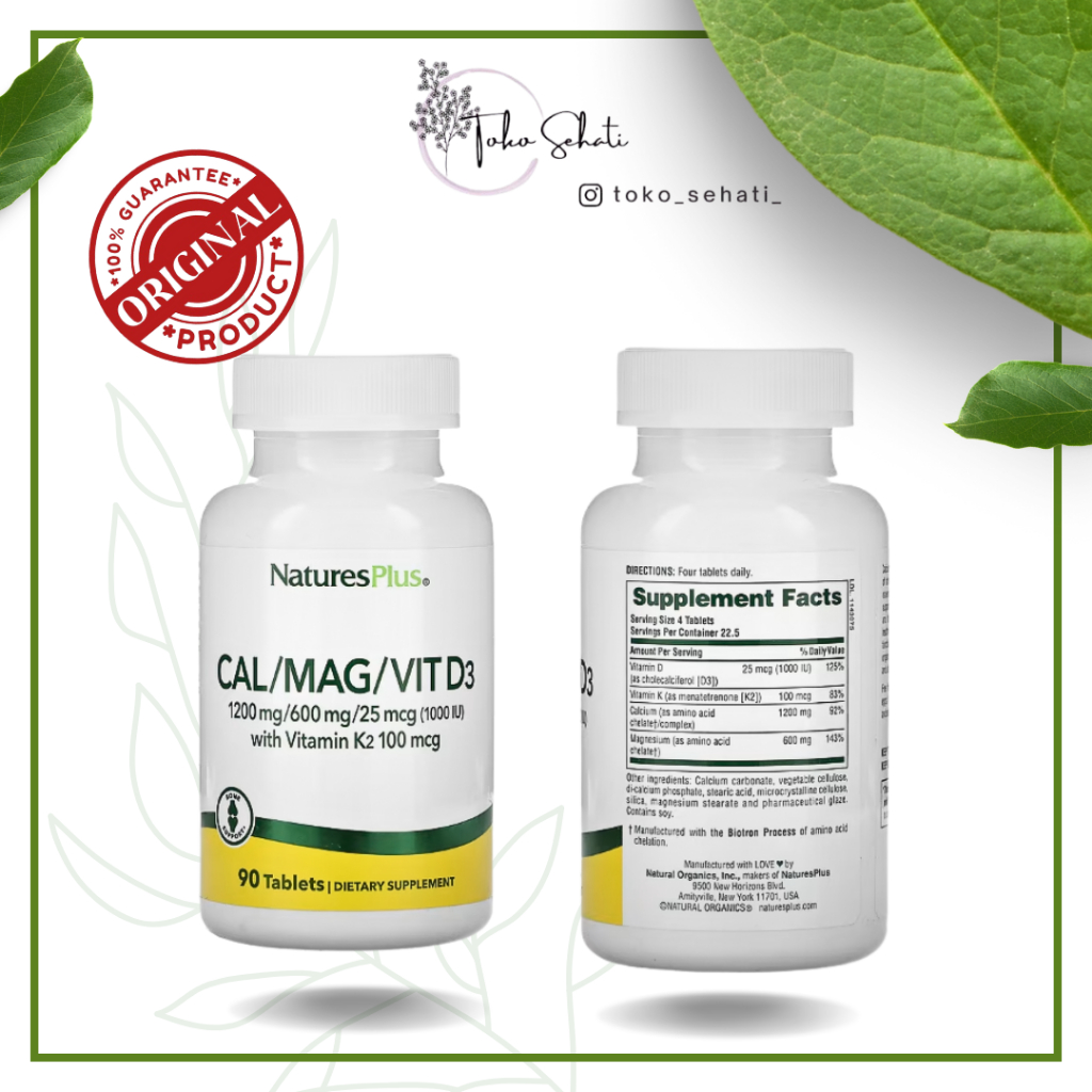 NaturesPlus, Cal/Mag/Vit D3 with Vitamin K2, 90 Tablets