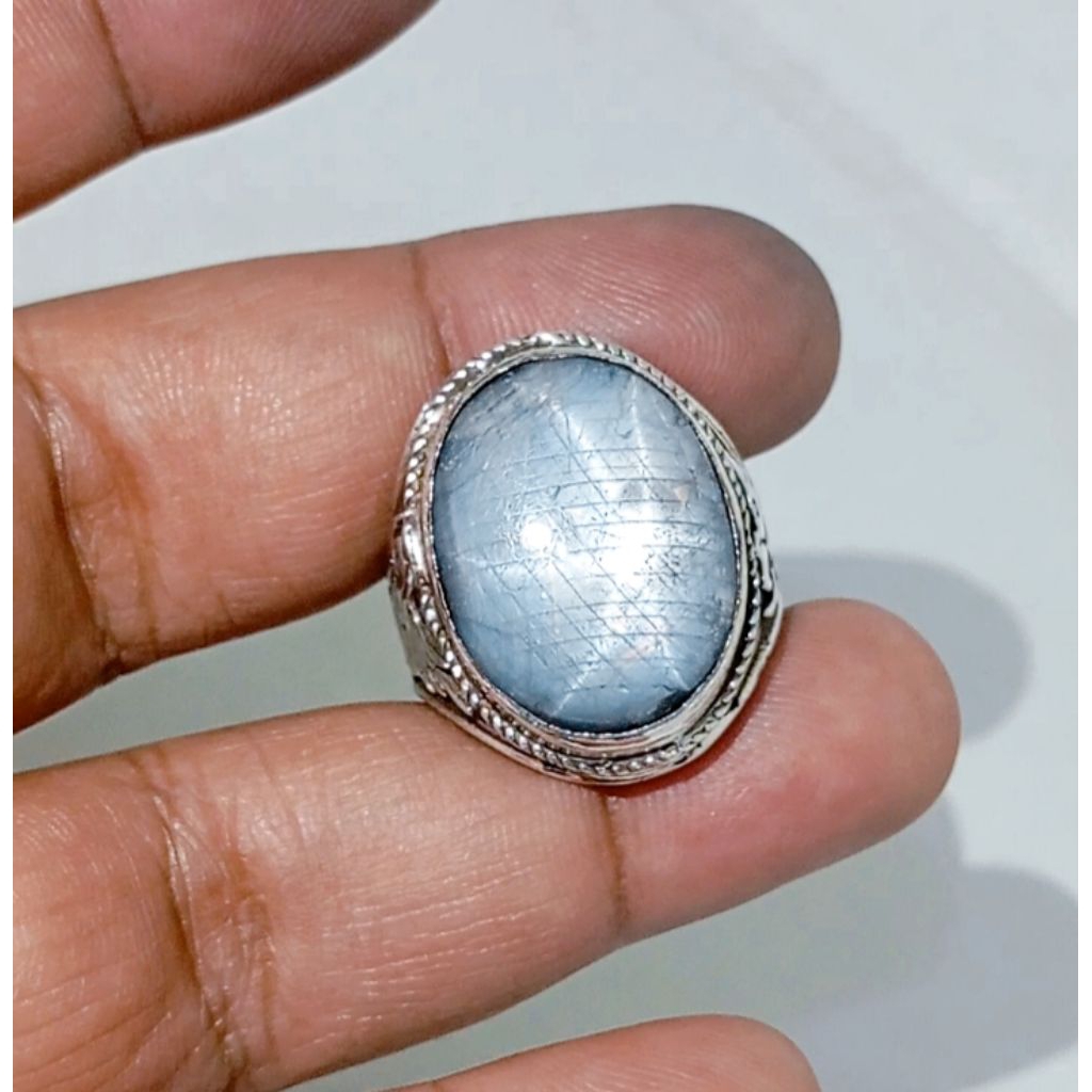 Cincin Pria Natural Sapphire Star Burma Jumbo Perak Silver 925