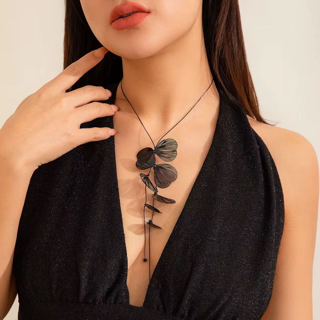 Kalung Wanita Juntai Hitam Model Kekinian Choker Hitam Juntai Aksesoris Wanita