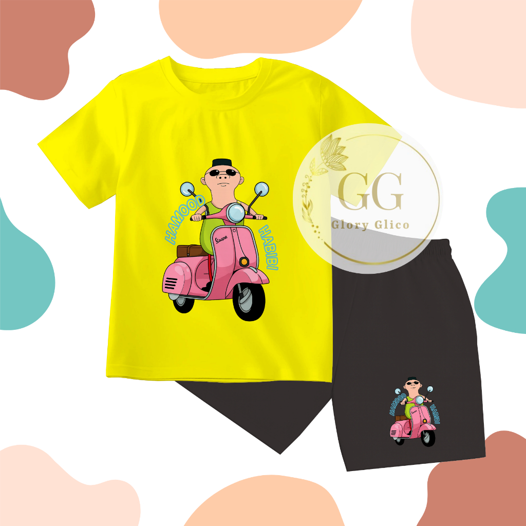 GG Setelan Anak Celana Hitam Cewek Cowok Gambar Hamood Vespa