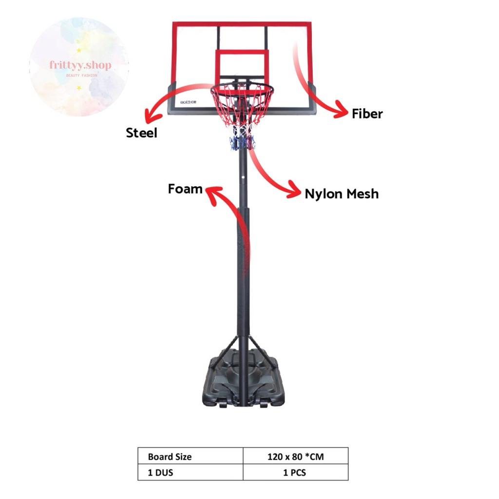 Papan Ring Basket Portable BOUNCE FIBER 120X80CM STAND Original