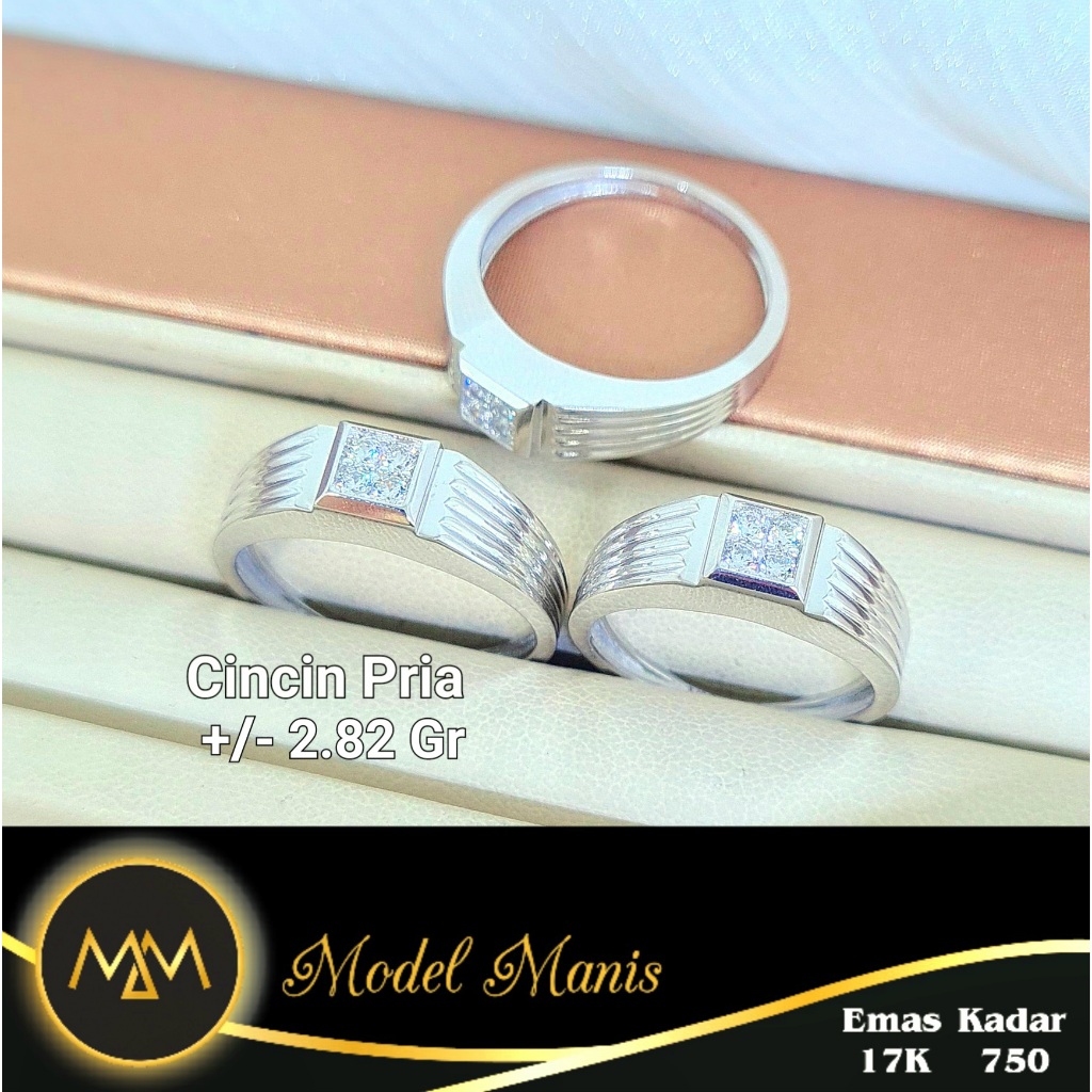 Model Manis Gold - Cincin Pria Kotak Putih - Emas 17k 750