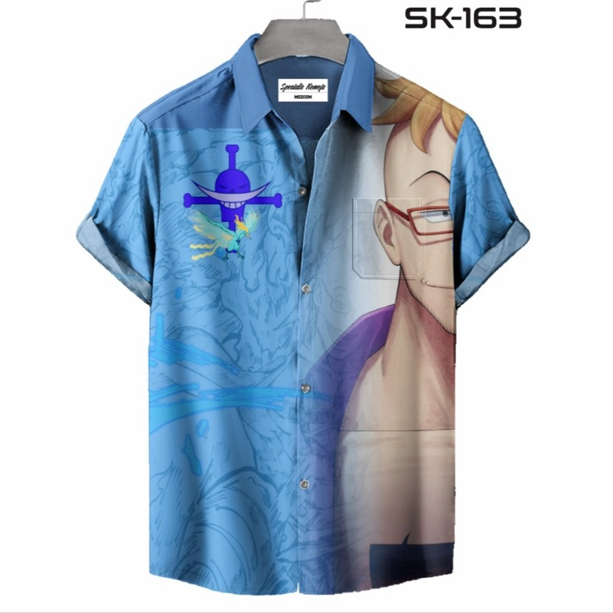 Kemeja Kasual Pria Series One Piece Marco The Phoenix Baju Anime Bajak Laut Shirohige Lengan Pendek 