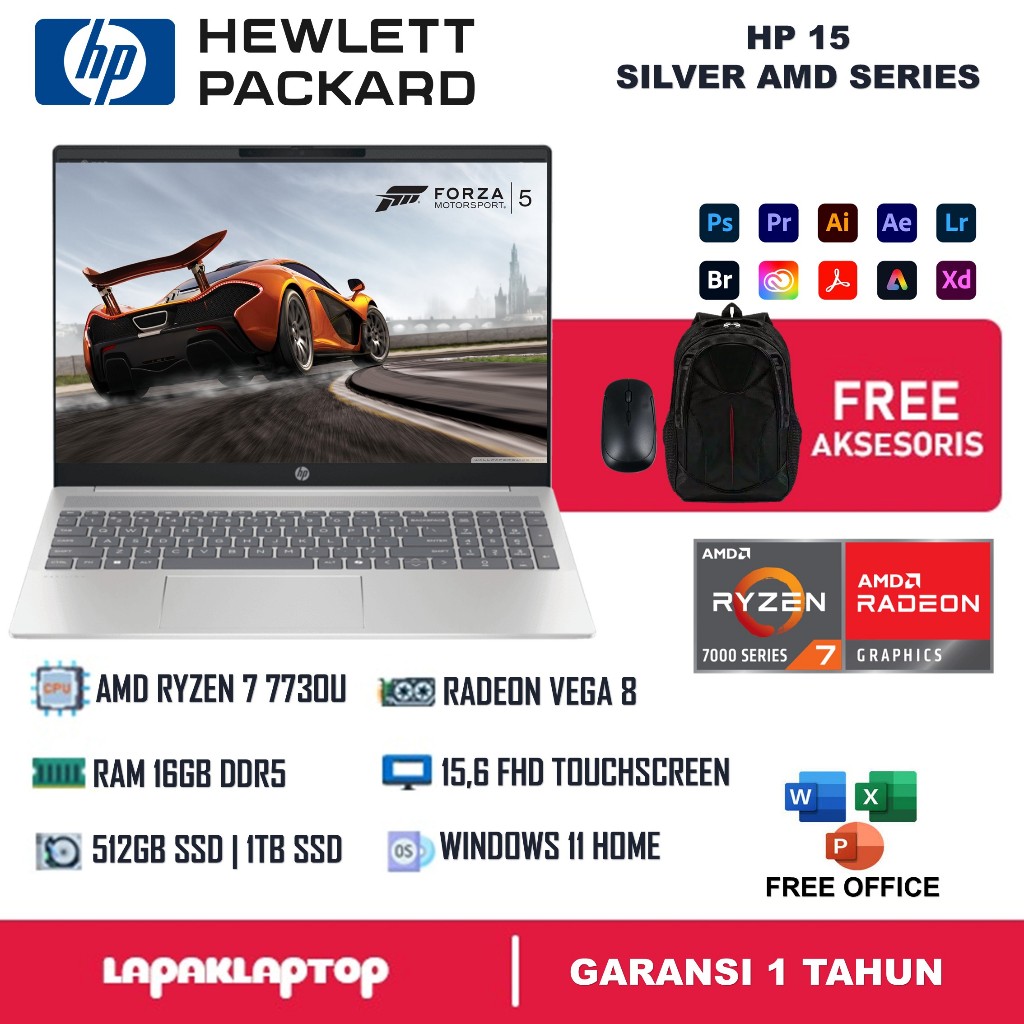 Laptop Touchscreen HP 15 AMD RYZEN 7 7730U Ryzen 5 7520U Ram 64gb 1TB FHD IPS original terlaris