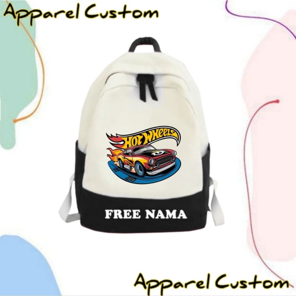 TAS RANSEL ANAK SEKOLAH MOTIF HOT WHEELS GRATIS CETAK NAMA