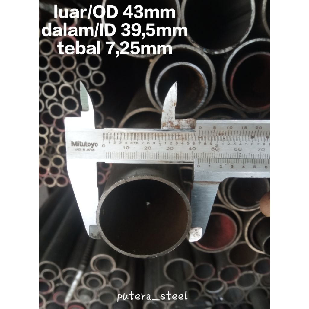 pipa besi Seamles luar/OD 43mm dalam/ID 39,5mm tebal 2,25mm ukuran 10-100cm