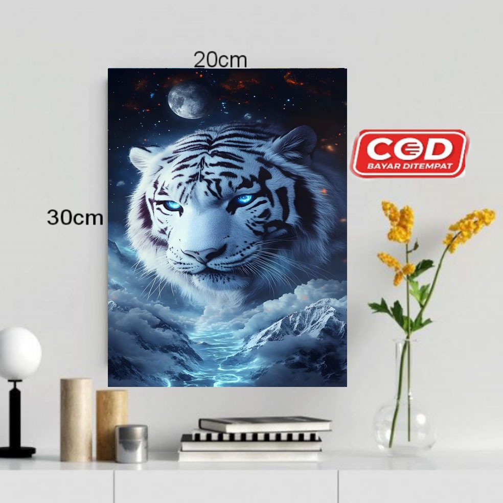 HIASAN DINDING GAMBAR MACAN PUTIH/POSTER KAYU MACAN PUTIH/POSTER MACAN/PAJANGAN DINDING RUMAH