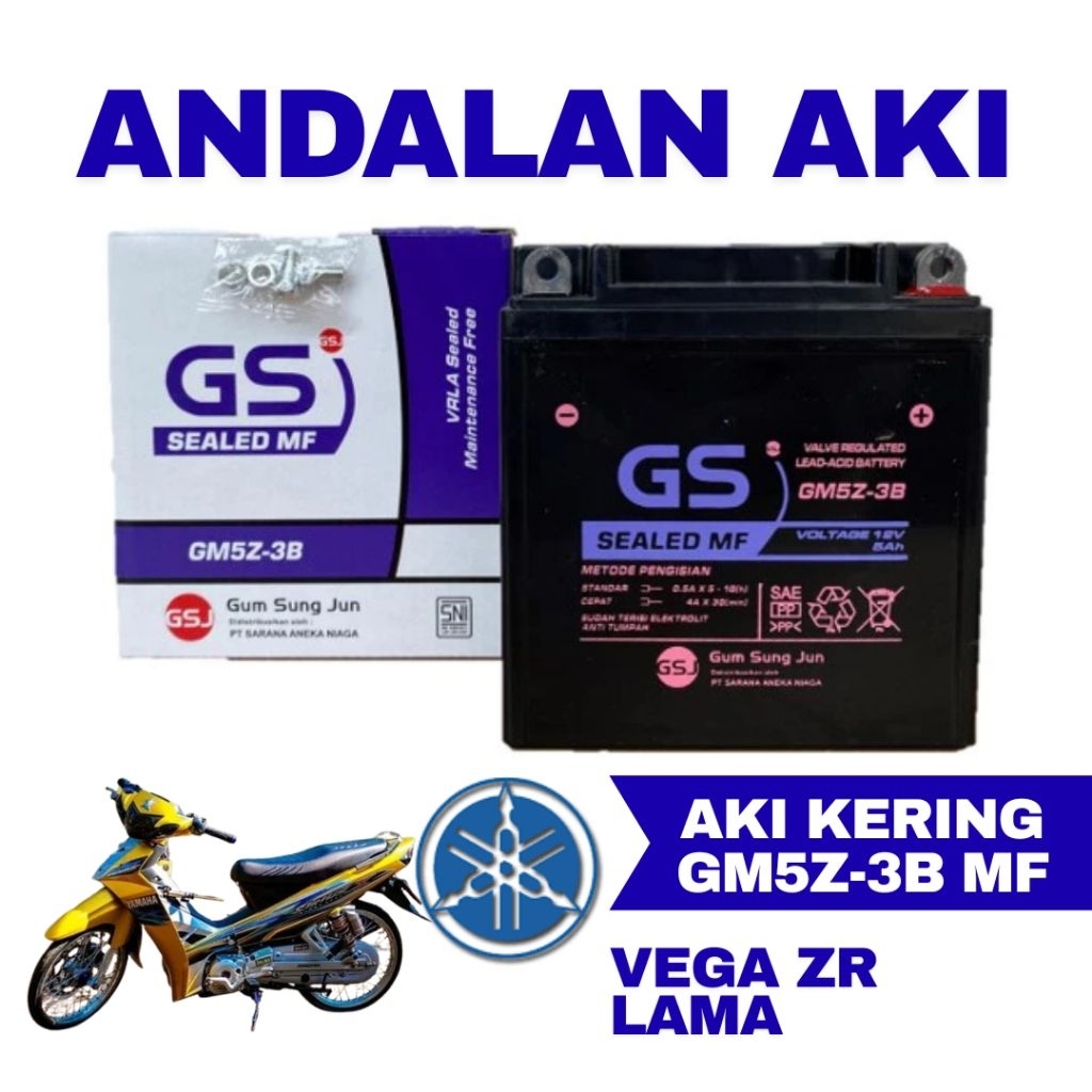 Aki Motor Yamaha Vega ZR Lama  GM5Z3B Aki Kering Accu Kering MF
