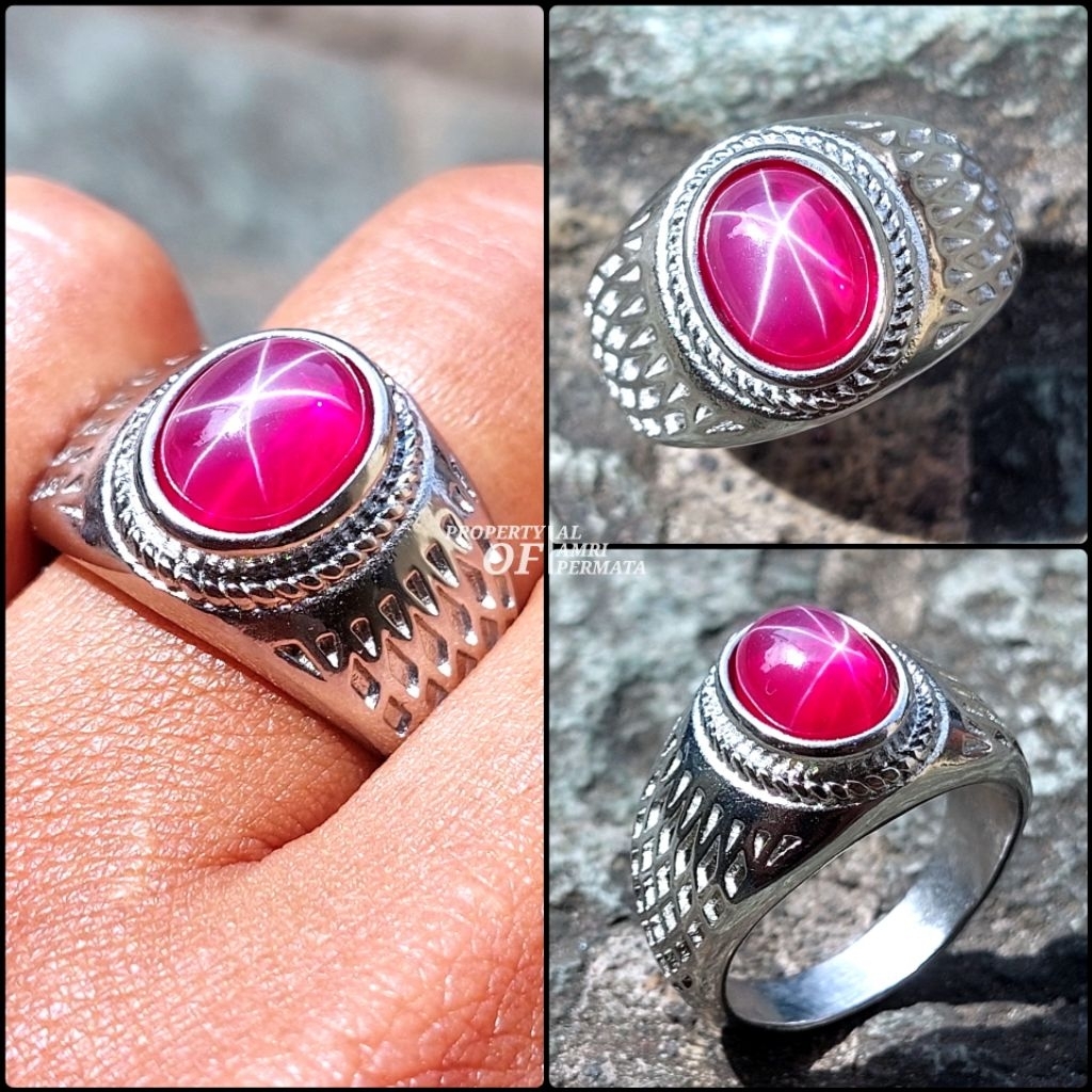 Cincin batu american star / Cincin pria / Cincin ruby star kristal / Batu american star merah krista