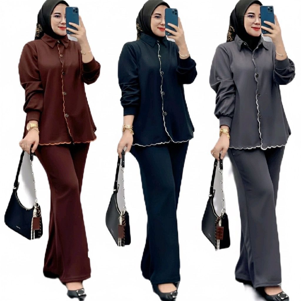 Setelan Wanita Ariza Jumbo Setcel Bahan Kaos Knit HQ Motif Polos Allsize LD105 Melar 120 By Marsela
