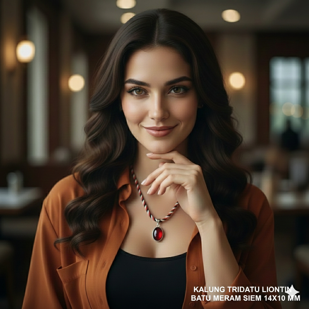 KALUNG TRIDATU LIONTIN BATU MERAH SIEM 14 MM