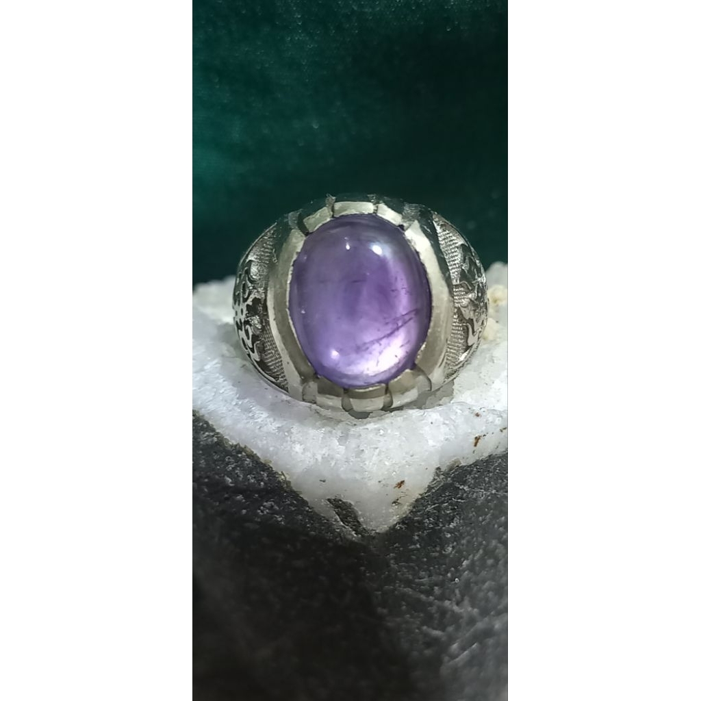 Cincin Batu natural kecubung Brazil serat es