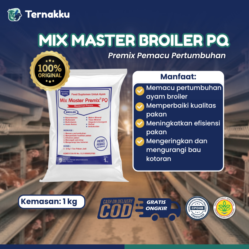 Mix Master Premix Ayam Broiler PQ 1 kg – Suplemen Pakan Penggemuk Ayam Broiler