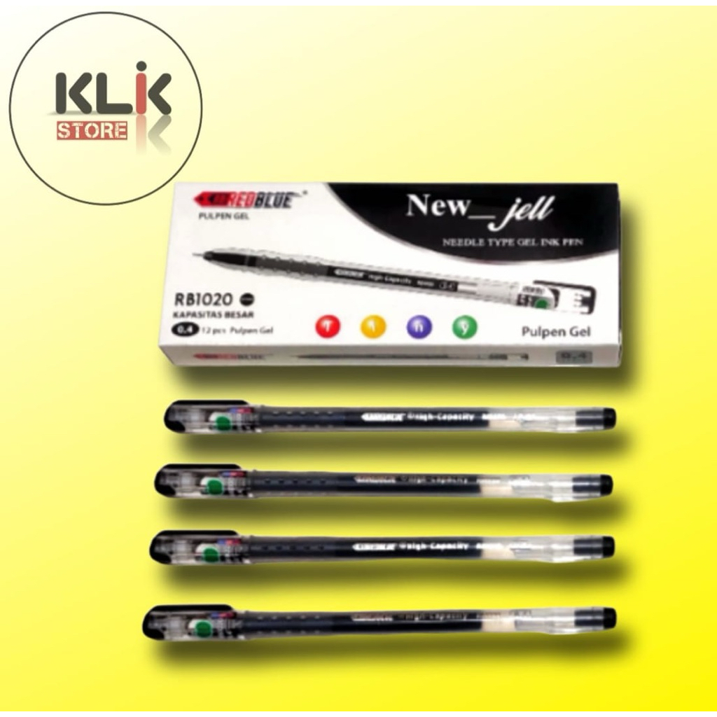 ( 1 Pack / 12 Pcs ) Bolpen Ballpoint Red Blue Gel Pen Redblue GP RB1020 Bolpen Apel Hijau tinta hita