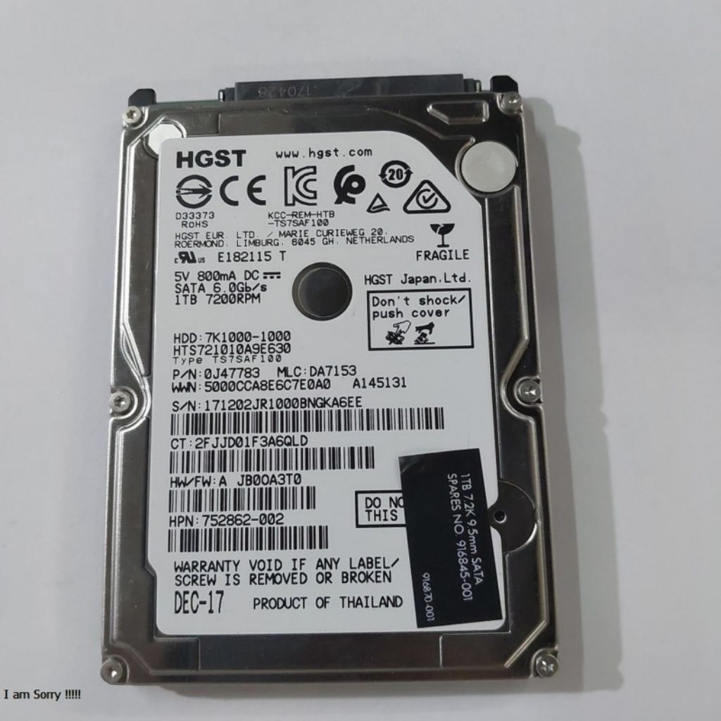 HARDISK LAPTOP HGST 1TB SENTINEL 100