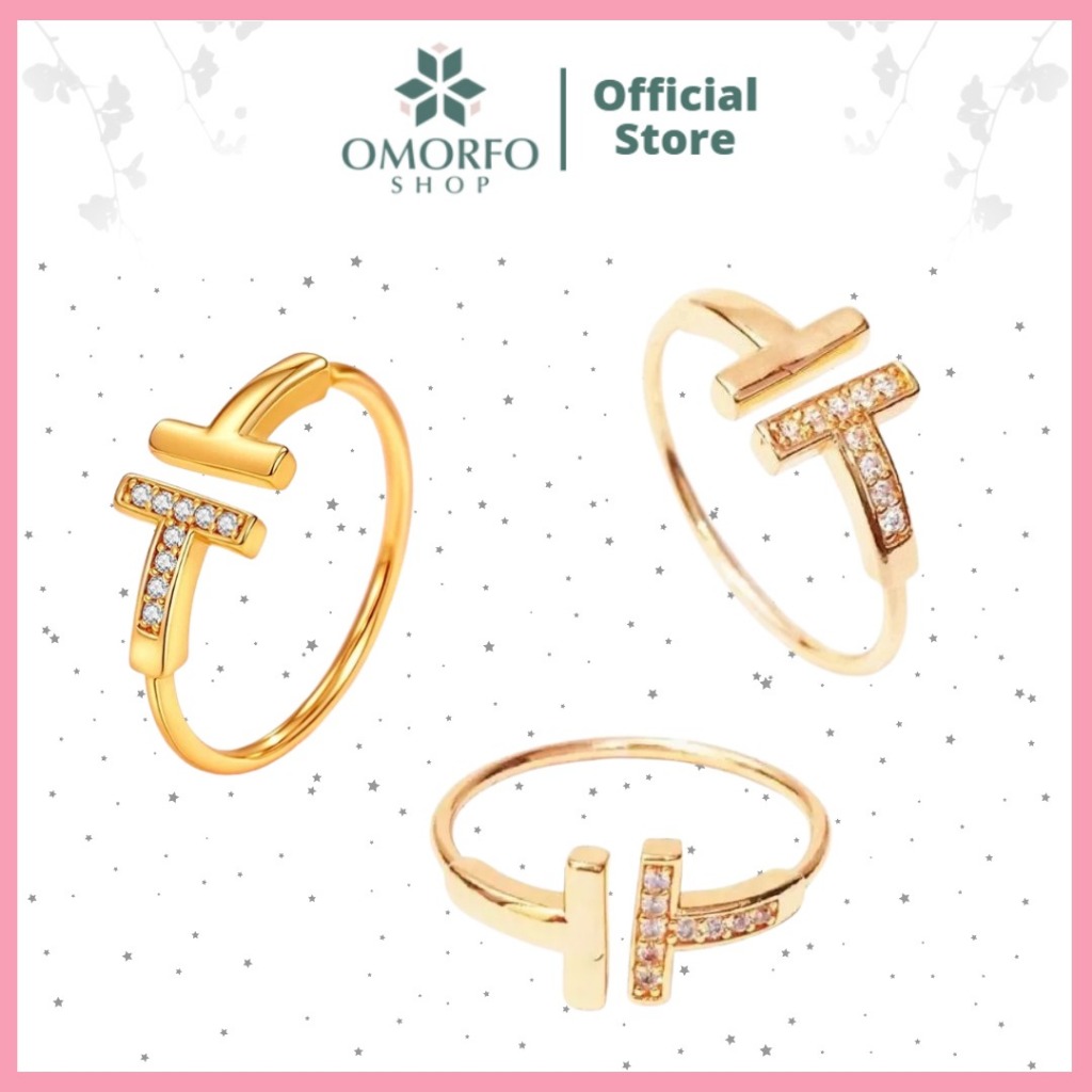 [Omorfo] Accesories Cincin Huruf T |  Cincin Fashion Wanita Elegan Aksesoris Perhiasan Lapis Emas 18