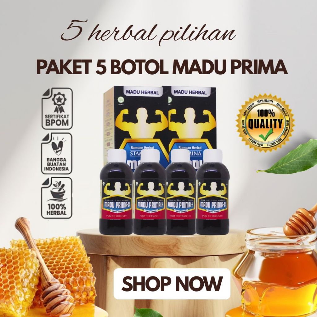 Obat Stamina Paket 5 Botol Madu Prima X Kuat Tahan Lama Laki Laki Dewasa Herbal Bpom