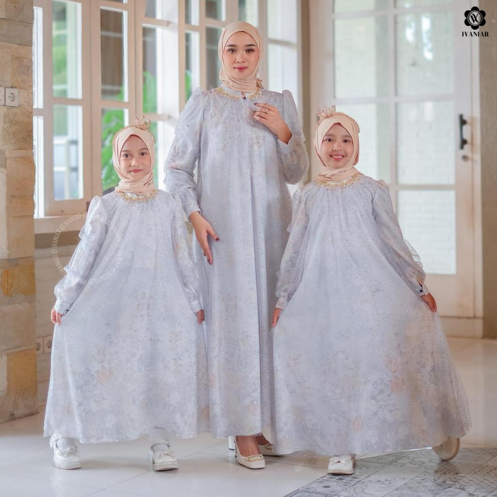 Ivaniar | Erica Dress | Dress Mewah | Gamis Couple Ibu dan Anak Perempuan 1-12 Tahun