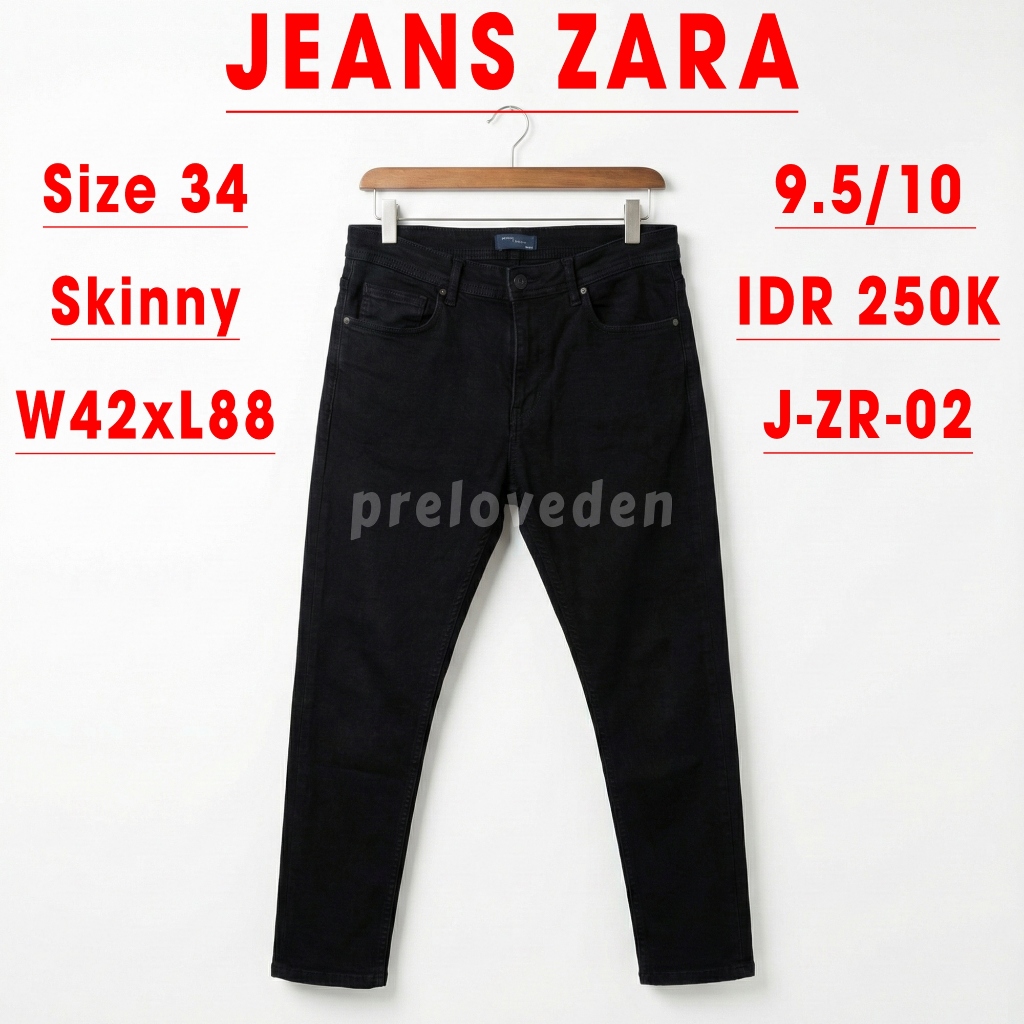 (Preloved) Celana Zara Jeans Panjang Bawahan Pria Black Size 34 Skinny Fit Casual Denim Basic J-ZR-0