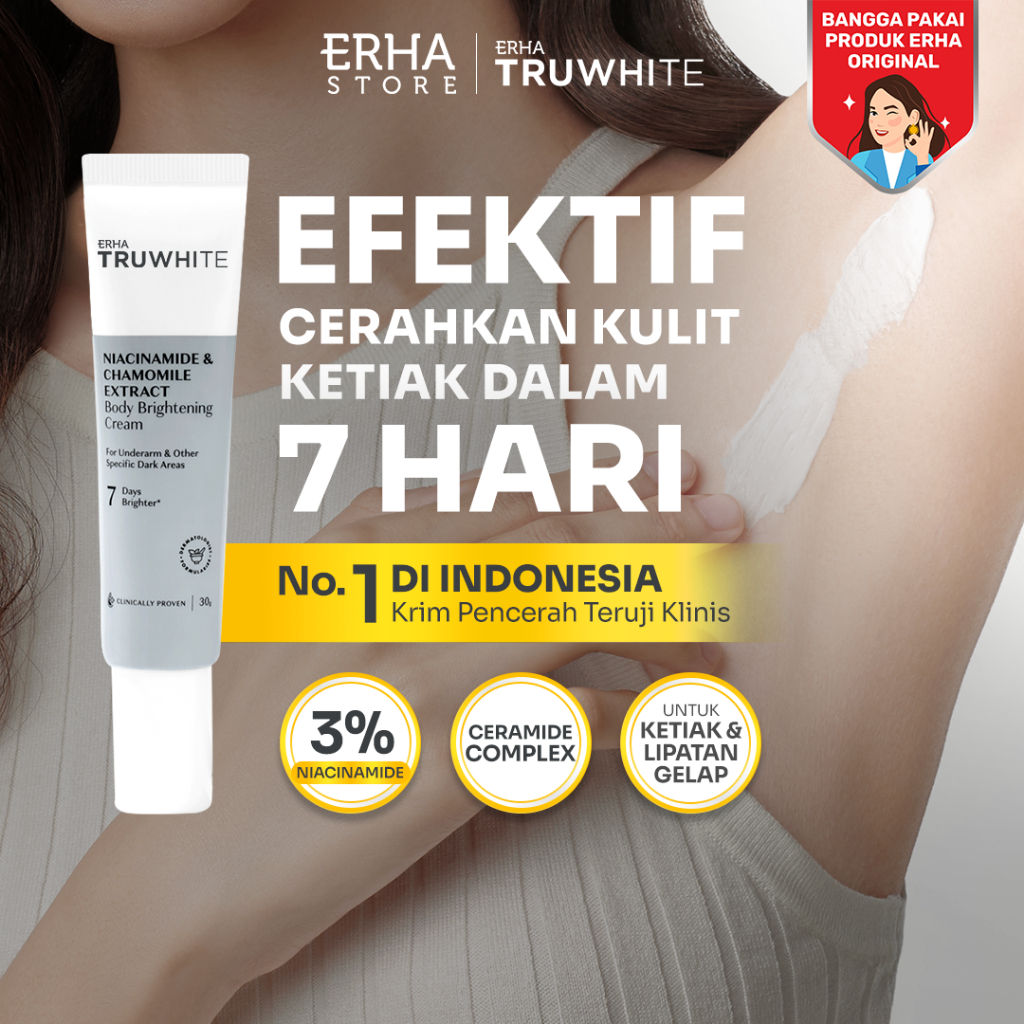 ERHA Truwhite Niacinamide & Chamomile Extract Body Brightening Cream 30g - Krim Pencerah Badan dan K