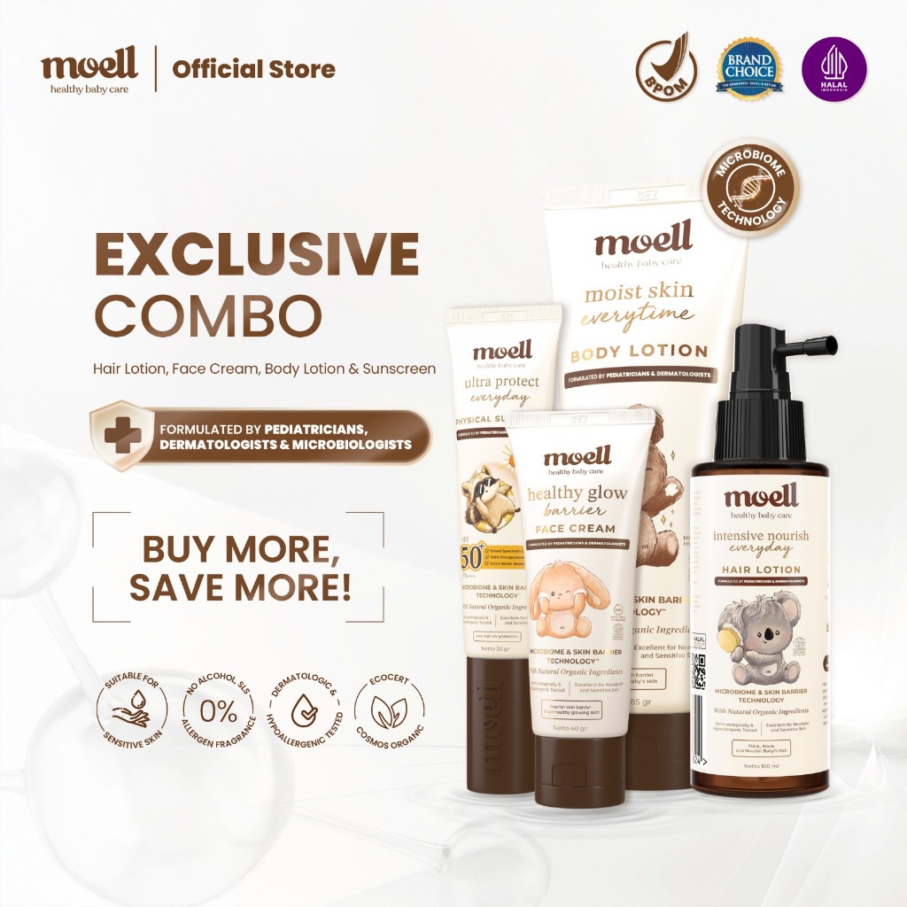 Moell Special Bundling - Body Lotion 185gr & Sunscreen 30gr & Face Cream 40gr & Hair Lotion 100ml Wi