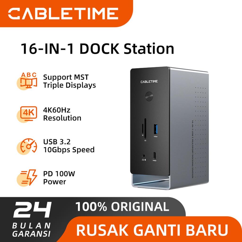 CABLETIME 16In1 USB-C Multiport Docking Station HDMI DP LAN USB Aux