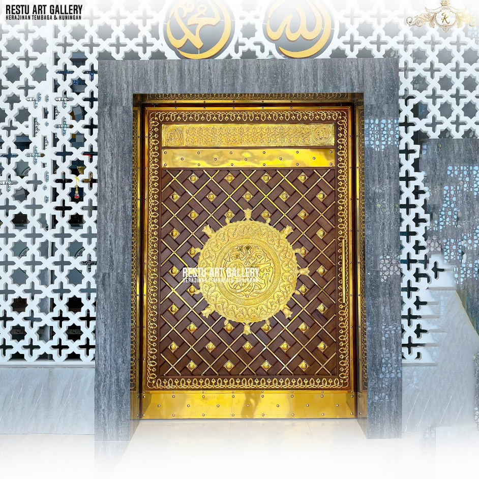 Pintu Nabawi Custom Kayu Jati Kuningan 180cmx28cm | Aksesoris masjid | Pintu Masjid | Pintu Jati